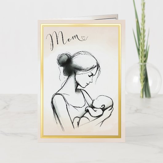 お母さんの愛のスケッチと子供 - Mother's Day カード (正面)