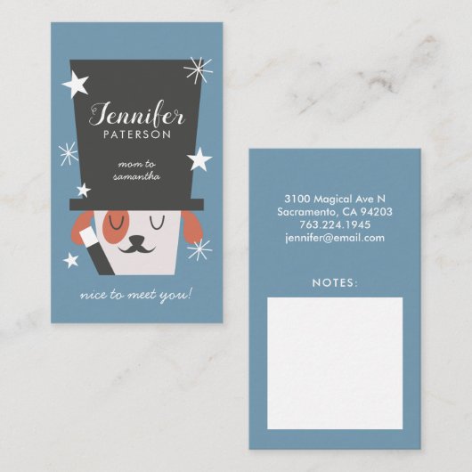 お母さんの接触カードかわいい犬の手品師 名刺 (正面/裏面)