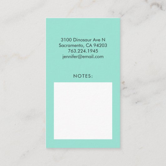 お母さんの接触カードカッコいいの恐竜の緑 名刺 (裏面)