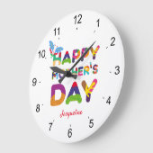 お母さんの日おめでとうカラフル。 ラージ壁時計 (傾斜)