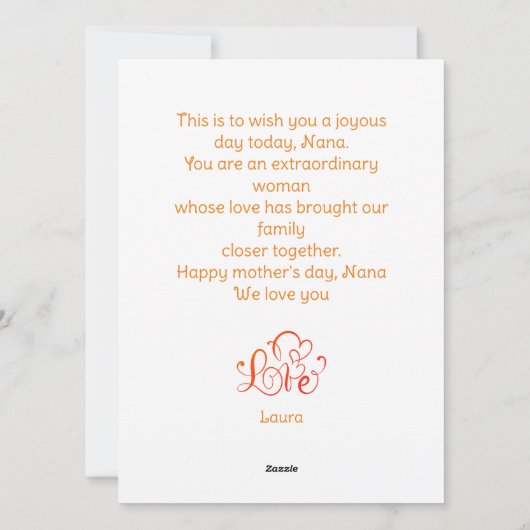 お母さんの日おめでとう、ナナ、ばあば 簡単1枚 シーズンカード (裏面)