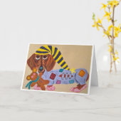 お母さんの日おめでとう！パジャマのダックスフント カード (黄色い花)