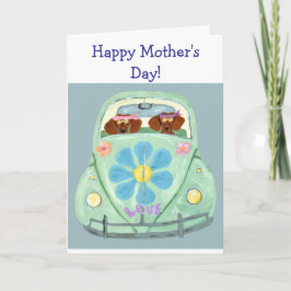お母さんの日おめでとう!ヒッピーの車でダックスフンド カード