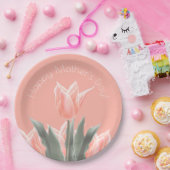 お母さんの日おめでとう!桃スタイリッシュのチューリップ ペーパープレート (パーティー)