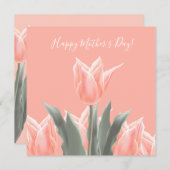 お母さんの日おめでとう!桃スタイリッシュのチューリップ 招待状 (正面/裏面)