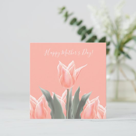 お母さんの日おめでとう！桃スタイリッシュのチューリップ 招待状 (スタンド正面)