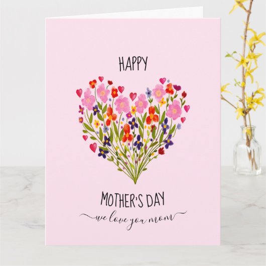 お母さんの日おめでとう】水彩花ハート カード (黄色い花)