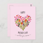 お母さんの日おめでとう】水彩花ハート ポストカード (正面/裏面)