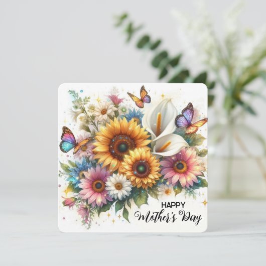 お母さんの日おめでとう　花と蝶 シーズンカード (スタンド正面)