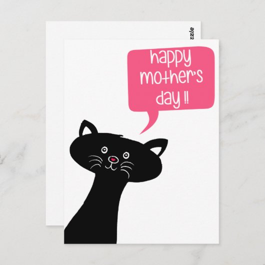お母さんの日が嬉しい – かわいい黒猫はがき ポストカード (正面/裏面)