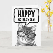 お母さんの日におめでとおもしろいう猫グリーテカスタムィングカード カード (黄色い花)