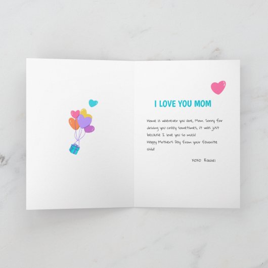 お母さんの日にかわいい子猫カラフル風船 カード (内部)