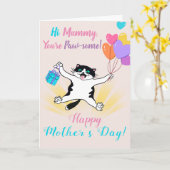 お母さんの日にかわいい子猫カラフル風船 カード (黄色い花)