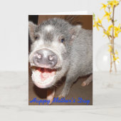 お母さんの日に笑顔の豚のカード カード (黄色い花)