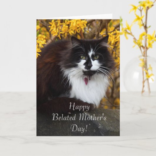 お母さんの日のおめでとう、猫のグリーティングカード カード (黄色い花)