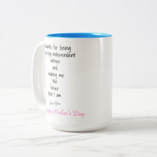 お母さんの日のお母さんからのメッセージをありがとう ツートーンマグカップ (正面左)