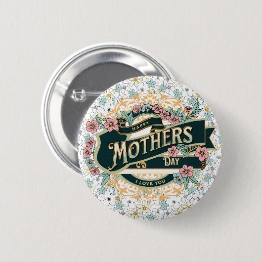 お母さんの日のお母さんの日のカラフルフローラの花 缶バッジ (正面&裏面)