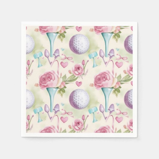 お母さんの日のために花をテーマにしたピンクのゴルフ スタンダードカクテルナプキン (正面)
