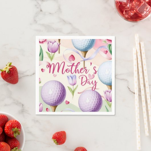 お母さんの日のために花をテーマにしたピンクのゴルフ スタンダードカクテルナプキン (インサイチュ)