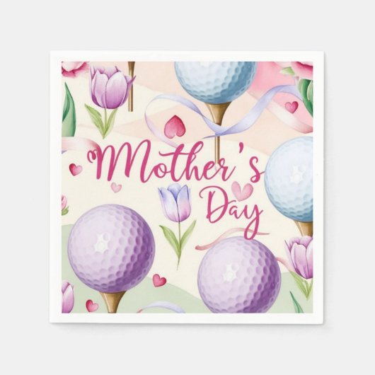 お母さんの日のために花をテーマにしたピンクのゴルフ スタンダードカクテルナプキン (正面)