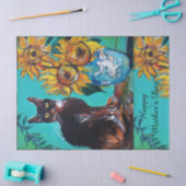 お母さんの日のひまと黒猫と青いティール（緑がかった色） 薄葉紙 (クラフト)