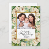 お母さんの日の写真フローラ金ゴールド名スクリプト シーズンカード (正面/裏面)