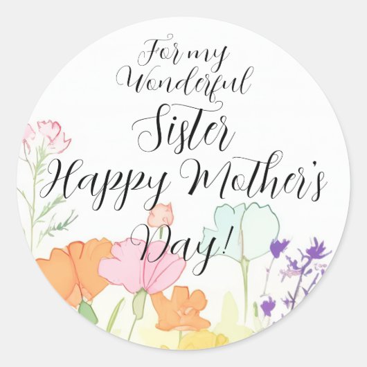 お母さんの日の姉妹の水彩花模様 ラウンドシール (正面)