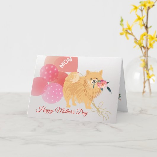 『お母さんの日の愛』ポメラニア犬犬 カード (黄色い花)