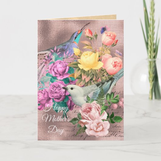 お母さんの日の歌の鳥とバラと蝶 カード (正面)