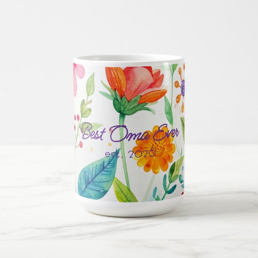お母さんの日を祝うオマの鮮やかな花柄 コーヒーマグカップ (中央)