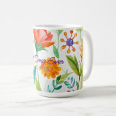 お母さんの日を祝うオマの鮮やかな花柄 コーヒーマグカップ (正面右)