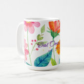お母さんの日を祝うオマの鮮やかな花柄 コーヒーマグカップ (正面左)