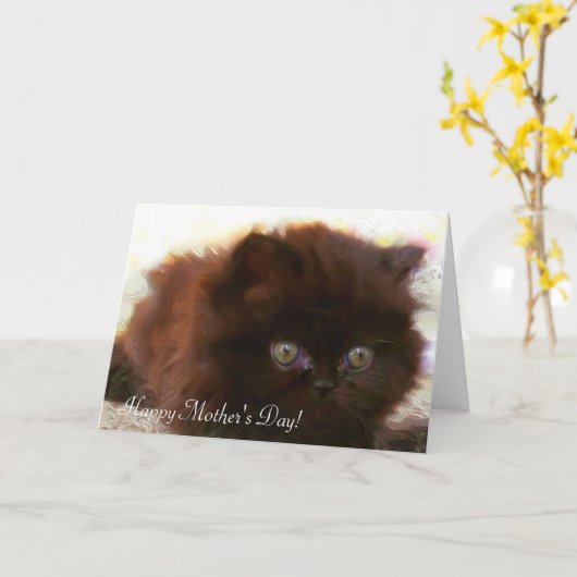 お母さんの日ペルシャ子猫のグリーティングカード カード (黄色い花)