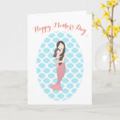 お母さんの日幸せな人魚の母と赤ちゃんの娘 カード (黄色い花)