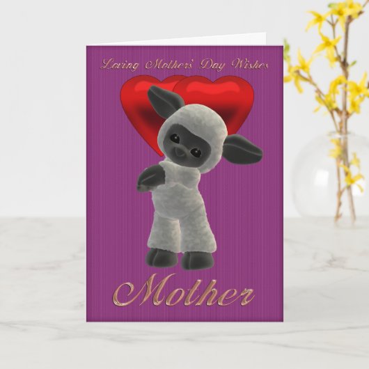 お母さんの日、お母さんの日曜かわいい羊 カード (黄色い花)