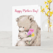 お母さんの日、お母さんクマと子クマが抱き合っている カード (黄色い花)