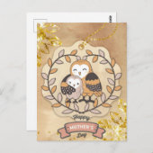 お母さんの日、かわいいおもしろいフクロウ鳥 ポストカード (正面/裏面)