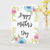お母さんの日 エレガントなピンクとブルーの花 カード (黄色い花)