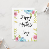 お母さんの日 エレガントなピンクとブルーの花 カード (正面/裏面インサイチュ)