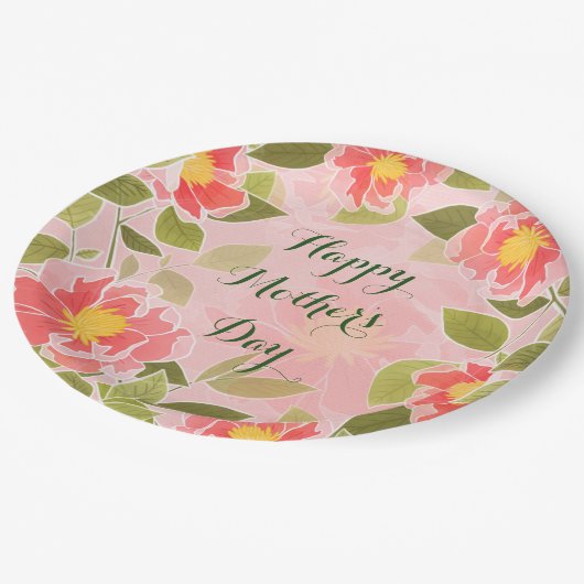 お母さんの日、ピンクのフローラデザイン ペーパープレート (アングル)