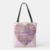 お母さんの母の日のかわいいタイポグラフィの単語のハート トートバッグ (裏面)