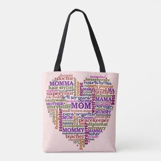 お母さんの母の日のかわいいタイポグラフィの単語のハート トートバッグ (裏面)
