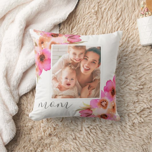 お母さんの母の日の写真の花柄の枕 クッション (ブランケット)