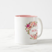 お母さんの水彩画のピンクの花柄 ツートーンマグカップ (正面右)