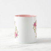お母さんの水彩画の花のピンクの金ゴールド マグカップ (中央)