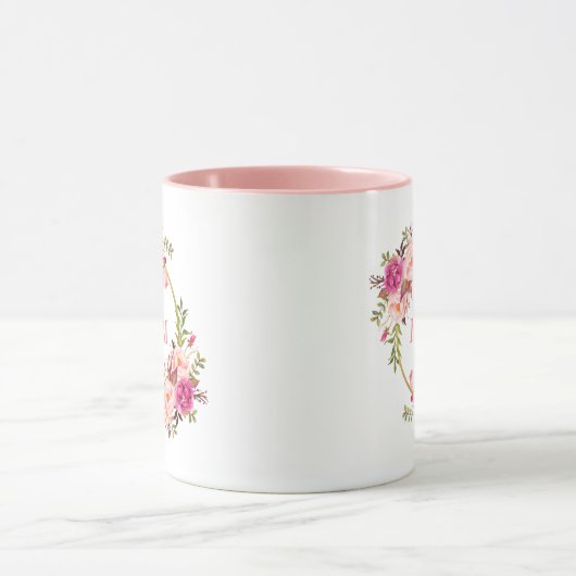 お母さんの水彩画の花のピンクの金ゴールド マグカップ (中央)