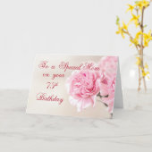 お母さんの第75誕生日、ピンクのカーネーション カード (黄色い花)