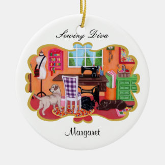 お母さんの裁縫部屋のパーソナライズなラブラドール セラミックオーナメント