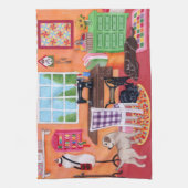 お母さんの裁縫部屋の絵画のラブラドール キッチンタオル (縦)