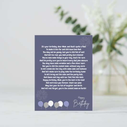 お母さんの誕生日にとても面白い詩 ポストカード (スタンド正面)
